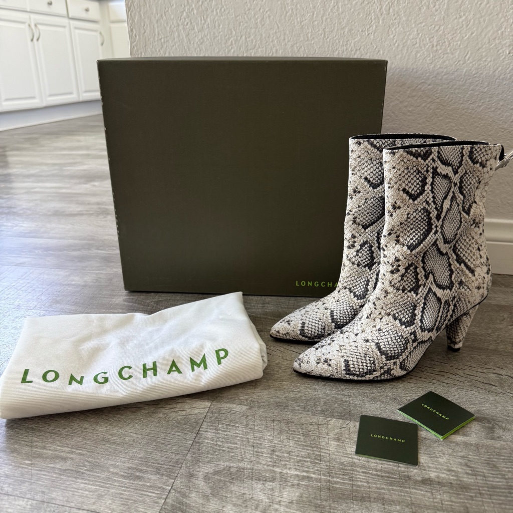 Longchamp Python Print Ankle Boots